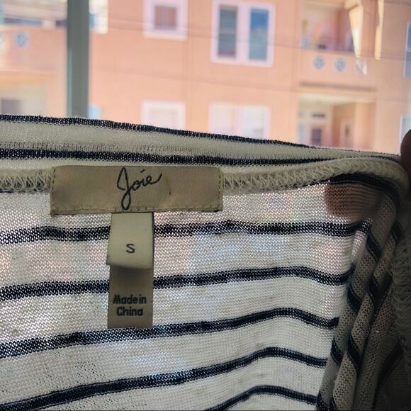 JOIE White Blue Striped Ruffle Tiered Eyelet Lace Back Tee Shirt Relaxed Top S - Picture 7 of 10